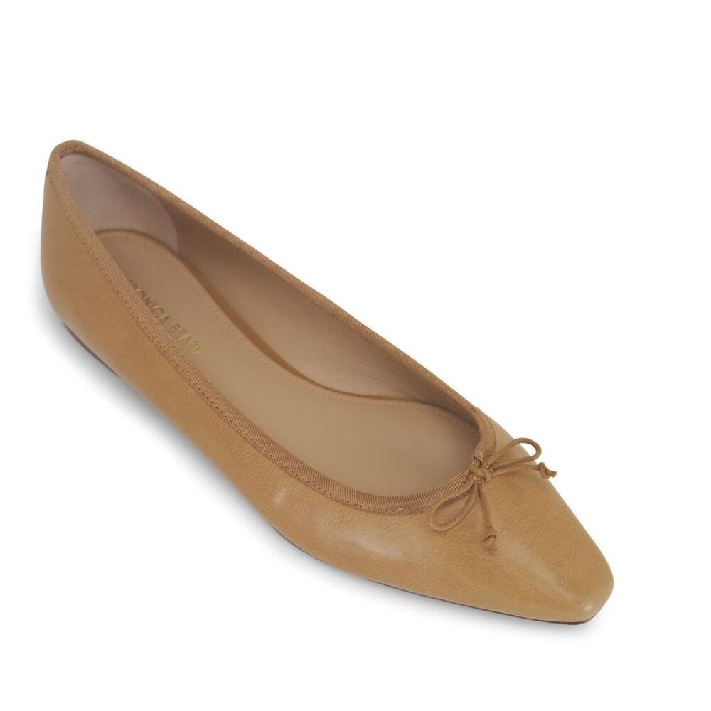 VERONICA BEARD Catherine Natural Leather Ballet Flat. Size 9.5  Bow Detail